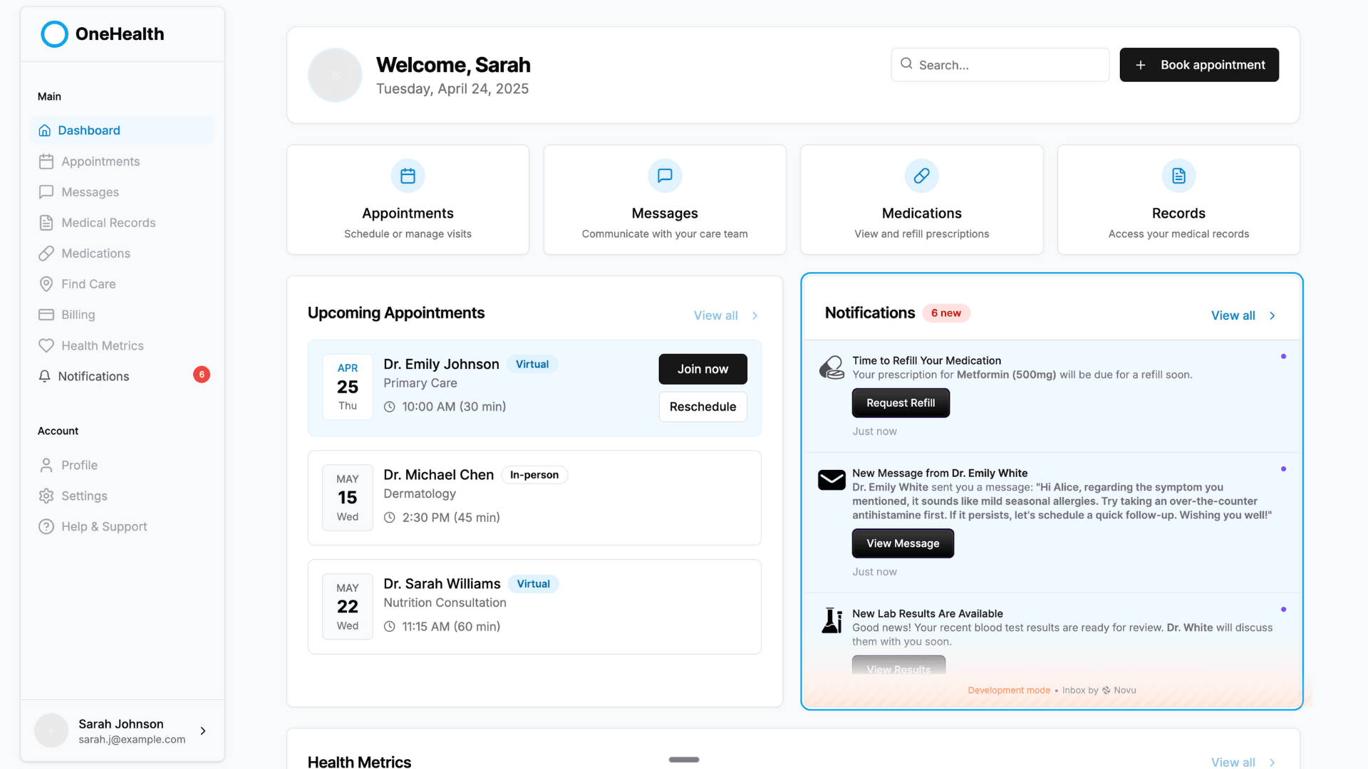 Healthcare application inbox overview