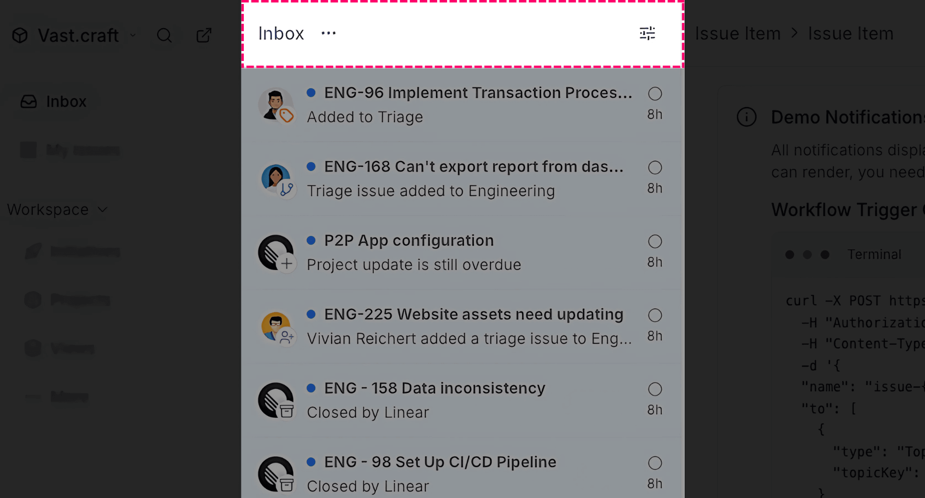 Project Management inbox header
