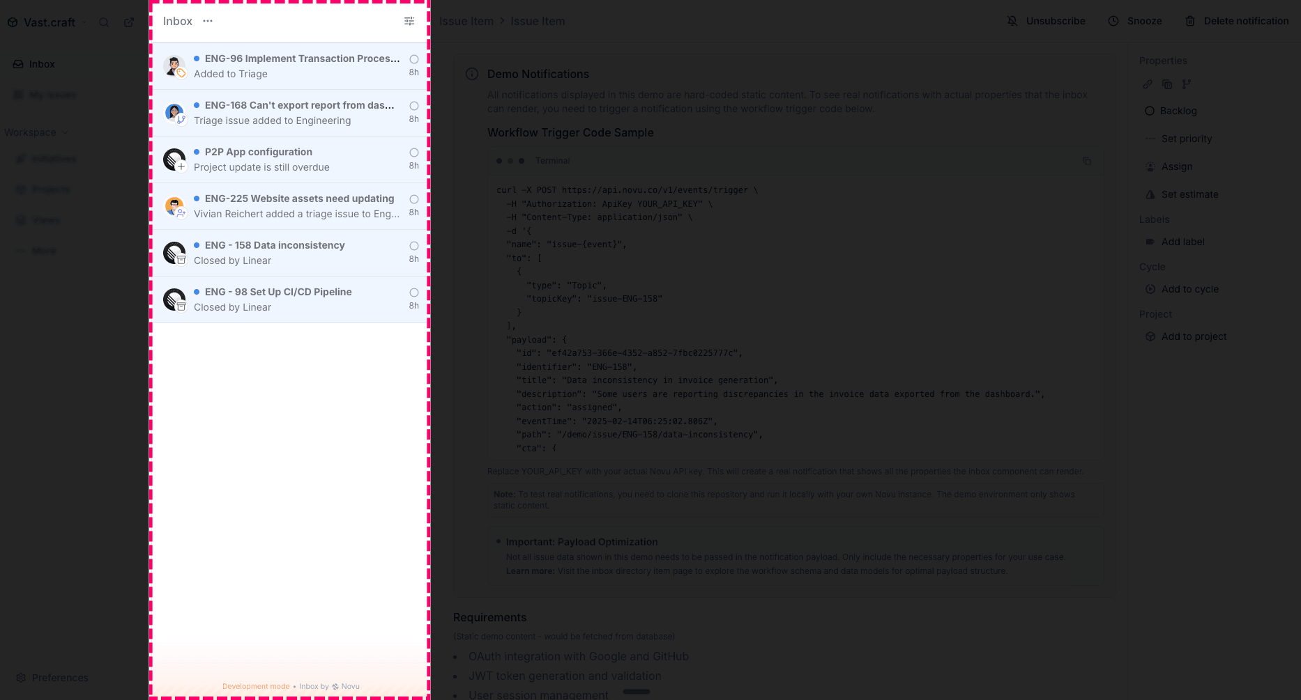 Project Management inbox main view