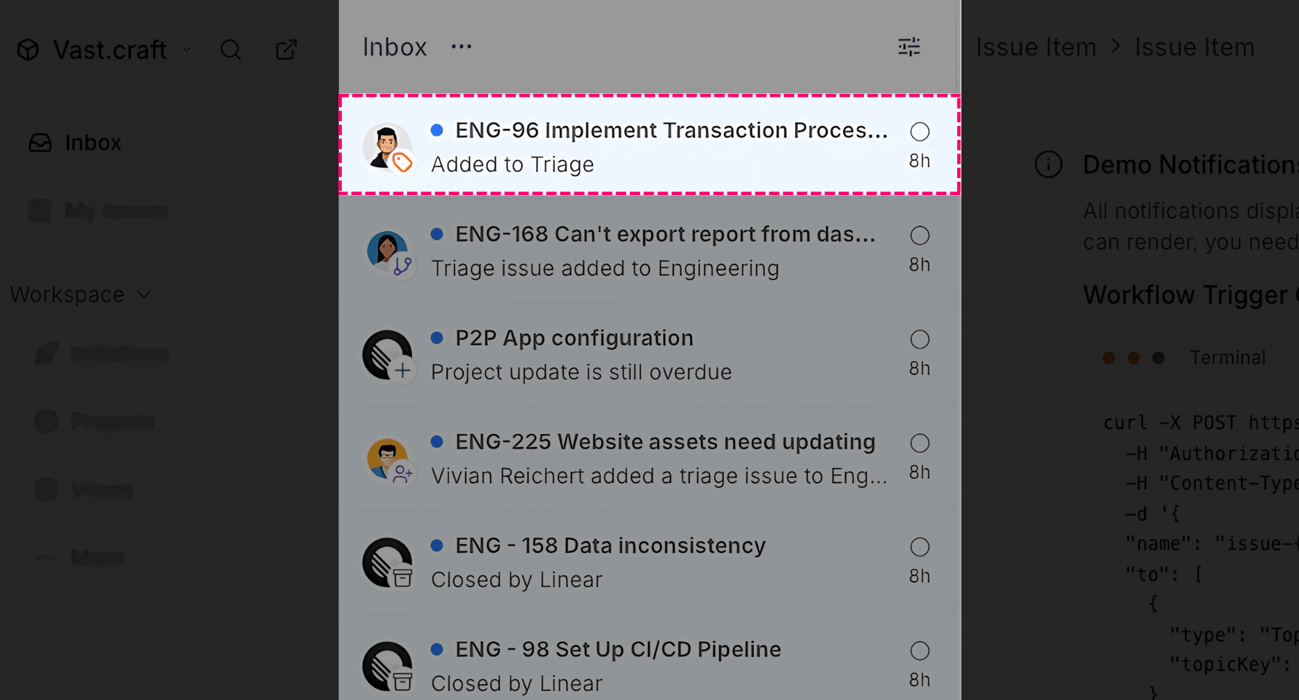 Project Management notification item